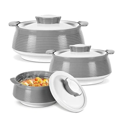 Image of Milton Venice Regular Insulated Inner Stainless Steel Casserole, Set of 3, (850 ml, 1.35 Litres, 1.85 Litres), Grey BPA Free Food Grade Easy to Carry Store Ideal For Chapatti Roti