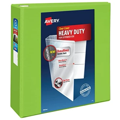 Image of Avery Heavy Duty View 3 Ring Binder, 4 Inch One Touch EZD Rings, 4.5 Spine, 1 Chartreuse Binder (79812)