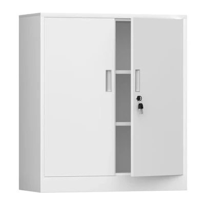 Image of iJINGUR Metal Storage Cupboard with Locking Doors and 2 Adjustable Shelves, Small Lockable Cabinet for Home Office Garage (White)