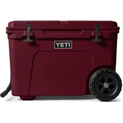 Image of YETI Tundra Haul Wheeled Cool Box, Insulated Hard Cooler, Wild Vine Red