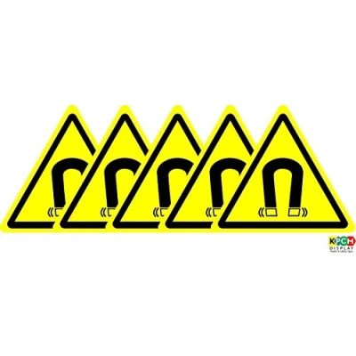 Image of ISO Safety Sign Warning Magnetic Field Symbol Self adhesive sticker 50mm x (PACK OF 5 STICKERS)
