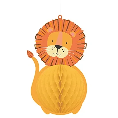 Image of Amscan 9910165 Get Wild Animals Kids Birthday Party Lion Honeycomb Hanging Decorations 3 Pack