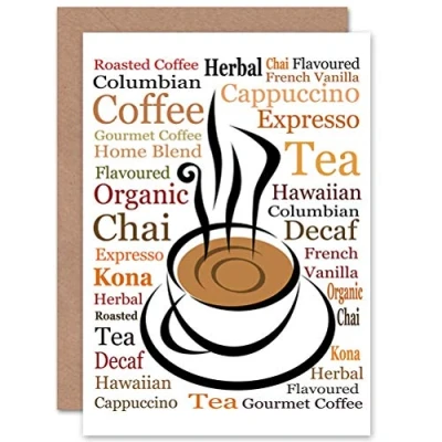 Image of Wee Blue Coo COFFEE TEA TYPOGRAPHY BLANK GREETINGS BIRTHDAY CARD ART