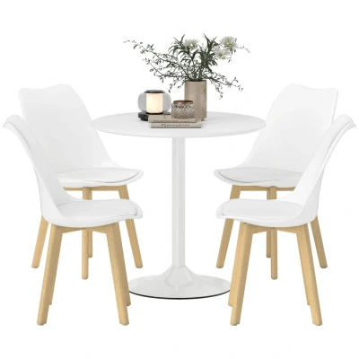 Image of HOMCOM Dining Table Set with 4 PU Padded Chairs Solid Wood Legs White