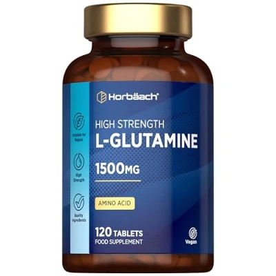Image of L Glutamine Tablets 1500mg 120 Count High Strength Amino Acid Suitable for Vegans and Vegetarians No Artificial Preservatives by Horbaach