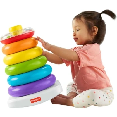 Image of Fisher Price Giant Rock a Stack Baby Toy, 14+ Inches Tall, Multi Color Ring Stacking Toy for Infants and Toddlers, GJW15