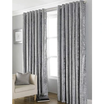 Image of Country Club Bliss Crushed Velvet Blackout Eyelet Fully Lined Thermal Curtains, Grey, 90 x