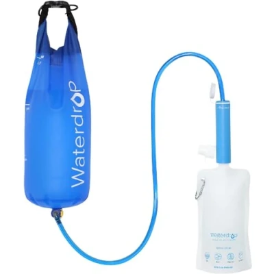 Image of Waterdrop Water Filter Camping, Personal Straw with Gravity Bag, 0.1 Micron Filtration System Drinking Purifier for Emergency Hiking (Blue)