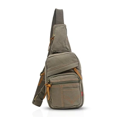 Image of FANDARE Sling Bag Shoulder School Travel Messenger Chest Backpacks Men Women Canvas, Green Army, L, Leisure Backpack