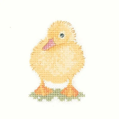 Image of Heritage Crafts 14 count aida Little Friends Baby Duckling cute animals Counted Cross Stitch Kit