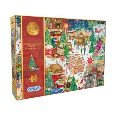 Image of Christmas Around the World 500 Piece Jigsaw Puzzle Sustainable for Adults Gibsons Games B Corp