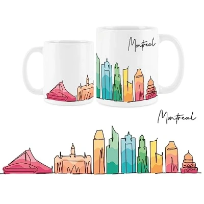 Image of Purely Home Montreal Mug Colourful Canada Skyline Souvenir Memento White Tea Coffee Gift Present