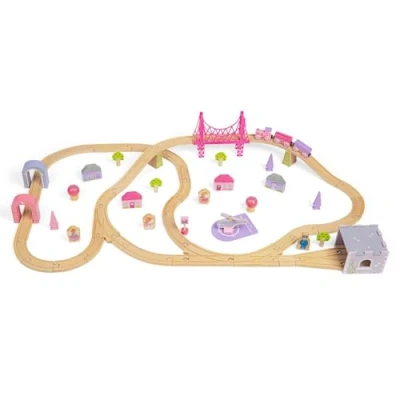 Image of Bigjigs Rail, Fairy Town Train Set, Wooden Toys, Gifts For 4 Year Old Girl, Pink Girls Set