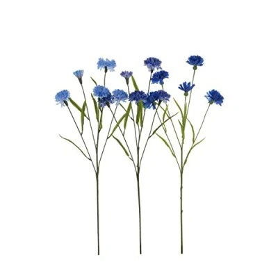 Image of FloristryWarehouse Artificial Silk Mixed Blue Cornflower Stems Bundle of 3 56cm/22 Inches