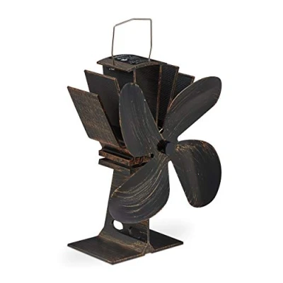 Image of Relaxdays Stove Fan, without Electricity, Low Noise, for Fireplace, Heat Driven &amp; Resistant, 4 Blades, Vintage, Bronze, Aluminium, 26 x 19 12 cm