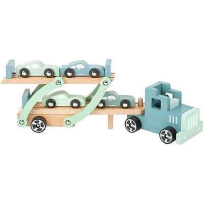 Image of Small Foot Autotransporter Chicago aus Holz, mit beweglicher Laderampe, abnehmbarem Anhänger und 4 Autos, 11510 trucks Toys, Multicoloured