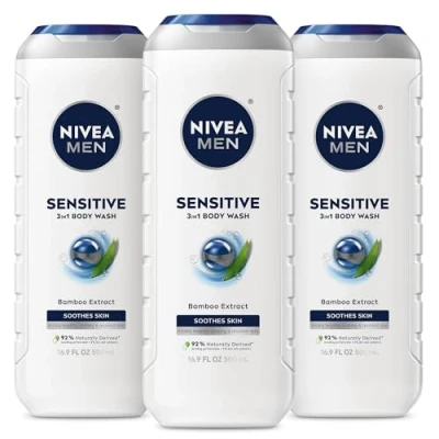 Image of NIVEA Men Sensitive 3 in 1 Body Wash 16.9 Fluid Ounce (Pack of 3)