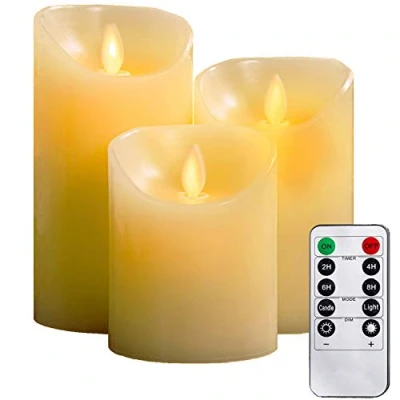 Image of YIWER LED Candles,Flameless Candles 4&quot; 5&quot; 6&quot; Real Wax Battery Candle Pillars, 10 Key Remote Control with 24 Hour Timer Function (Ivory,3)