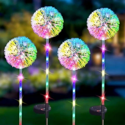 Image of CUQOO Dandelion Solar Garden Stake Lights 4pcs Colour Changing 16 LED and 2 Modes Waterproof for Pathway Lighting Outdoor (Multi Color)
