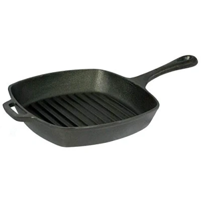 Image of Vintage Gourmet ® 26cm Pre Seasoned Cast Iron Square Grill Pan with helper handle/Fat Free Fryer