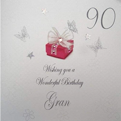 Image of white cotton cards 90 Wishing you a Wonderful Gran Handmade 90th Birthday Card, White, bdp90