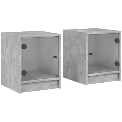Image of vidaXL Bedside Cabinets with Glass Doors 2 pcs Concrete Grey 35x37x42 cm