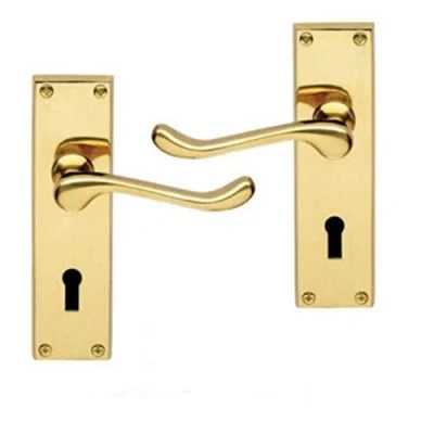 Image of Golden Grace Victorian Scroll Polished Brass Lever Lock Door Handles