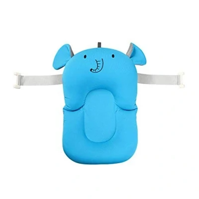 Image of Baby Bather Infant Bath Pad, Moonvvin Floating Soft Pillow &amp; Lounger Newborn Pad Tub Cushion (Blue Elephant with Hook)