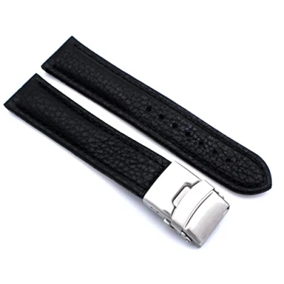 Image of Sulla Genuine leather watch strap with stainless steel folding clasp, 22mm, black