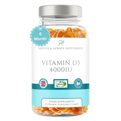 Image of Vitamin D3 4000iu High Strength 100μg 5 Months Supply Orange Flavour Gummies D Supplement Teeth, Bone, Muscles &amp; Immune System Support