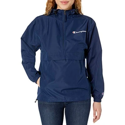Image of Champion Women&#039;s Packable Jacket, Athletic Navy Small Script, S