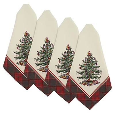 Image of Spode Napkin Set, Holiday Home Decor, Set of 4 (Spode Christmas Tree Tartan Collection)
