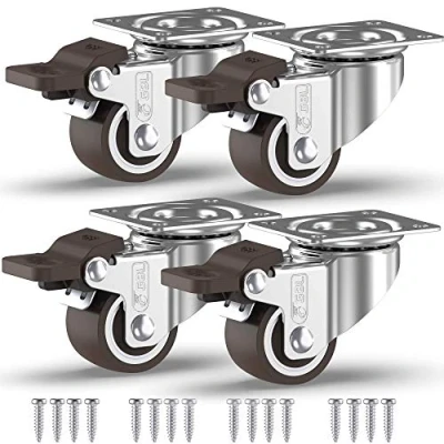 Image of GBL Heavy Duty Castor Wheels with 4 Brakes + Screws 25mm up to 40KG Pack of No Floor Marks Silent Caster for Furniture Rubbered Trolley Silver Castors