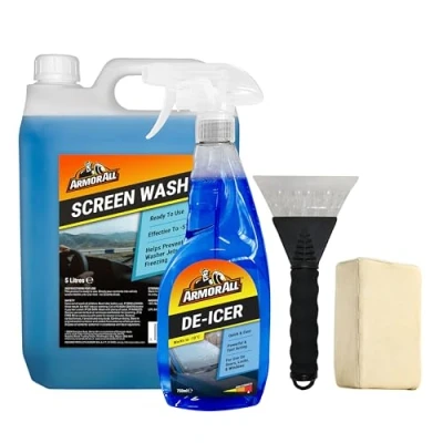 Image of Armor All Winter Car Kit, Screenwash 5L, De icer 750 ml, Ice Scraper x 1, Chamois Demister Pad 1