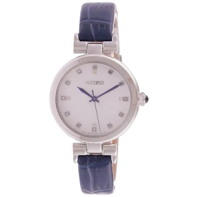 Image of Seiko Women&#039;s White Crystal Set Dial Blue Leather Strap SRZ545P1
