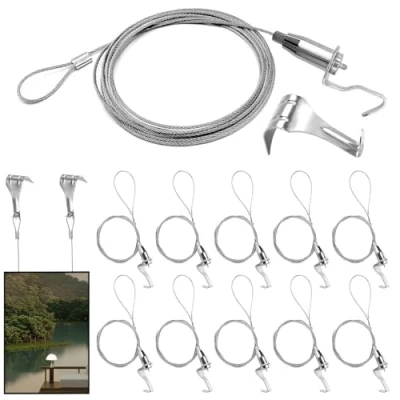 Image of 10 PCS Picture Hanging Wire Kit, 2m x Φ1.5 mm Stainless Steel with Adjustable Hook &amp; Rail Moulding for Frame, Photos, Silver Holds Up to 40 KG