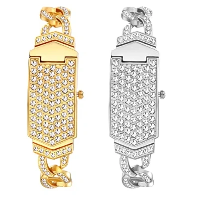 Image of JewelryWe Exquisite Bling Watch for Women Fashion Rhinestone Bracelet Strap Ladies Analog Quartz Dress Wristwatches