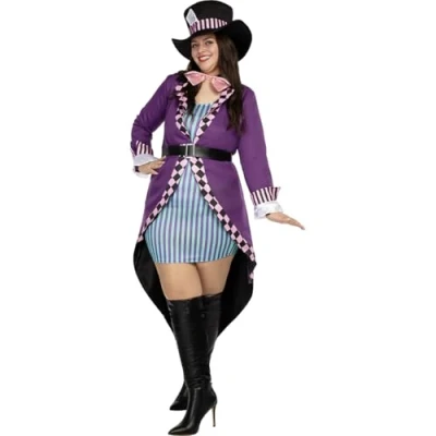 Image of Funidelia Mad Hatter Costume for woman Hatter, Alice In Wonderland, Disney adults accessory fancy dress &amp; props Halloween, carnival parties Size XL Purple