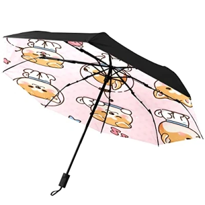 Image of GISPOG Automatic Folding Umbrella, Kawaii Japanese Dog Waterproof Compact Sun and Rain Travel Umbrellas