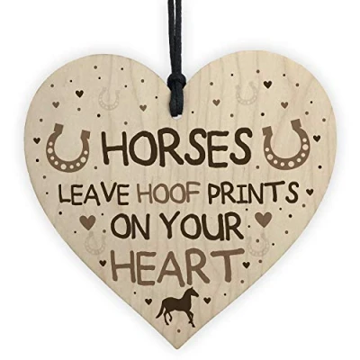 Image of RED OCEAN Cute Horse Lover Gift Wooden Heart Signs And Plaques For Bedroom