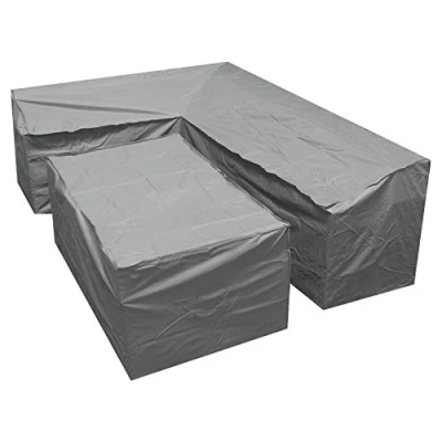 Image of Woodside Grey L Shape Outdoor Dining Waterproof Patio Rattan Set Cover