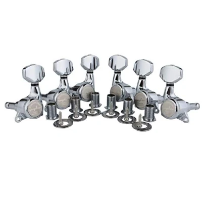 Image of Guyker 6Pcs Guitar Locking Tuners (3L + 3R Handed) 1:18 Ratio Lock String Tuning Key Pegs Machine Heads with Hexagonal Handle Replacement for LP SG Style Electric, Folk or Acoustic Guitars Chrome