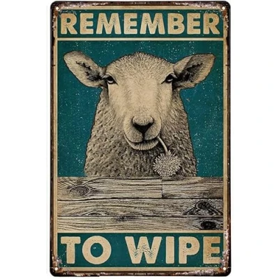 Image of Vintage Metal Sign Remember to Wipe Sheep Signs Retro Tin Aluminum for Kitchen Home Garden Wall Bar Cafe Funny Decor 6x8 Inch