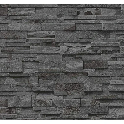 Image of 3D Effect Dark Grey Slate Stone Brick Wallpaper Vinyl Washable YöL