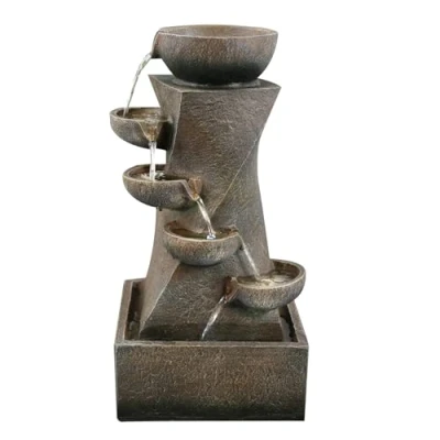 Image of GEEZY Garden Water Feature LED Fountain Indoor/Outdoor Cascading Freestanding Polyresin Statue Lights &amp; Decoration (Cascading Fountain)