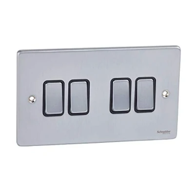 Image of Schneider Electric GU1542BBC Ultimate Low Profile brushed chrome Black insert 4 gang 2 way 16AX plate switch