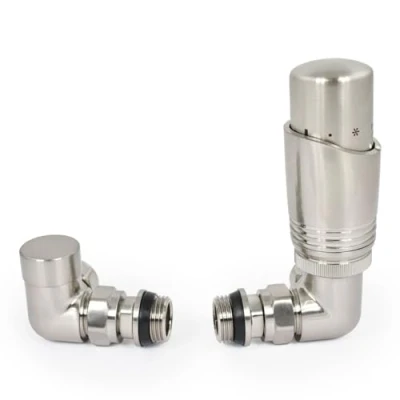 Image of Thermostatic Radiator Valve Corner TRV Zeta (Satin Nickel)