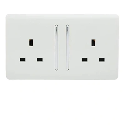 Image of Trendi Switch 2 Gang Artistic Modern Glossy 13 Amp Electrical Long Switched Double Plug Socket White