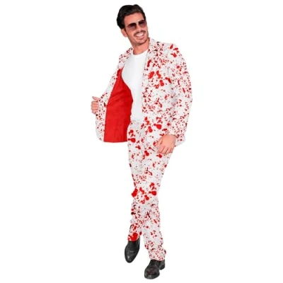 Image of Widmann 30724 Kostüm Kürbis Anzug Bloody Suit, White with Blood Stains, Horror Costume, Halloween Fancy Dress, Multicoloured, XL