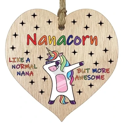 Image of Nana Birthday Gift for Her Nanacorn Wooden Heart Plaques, Light Wood Sign Keepsake, Funny Happy Plaque Nannie Gifts Unicorn Awesome Nanna Present from Granson Granddaughter